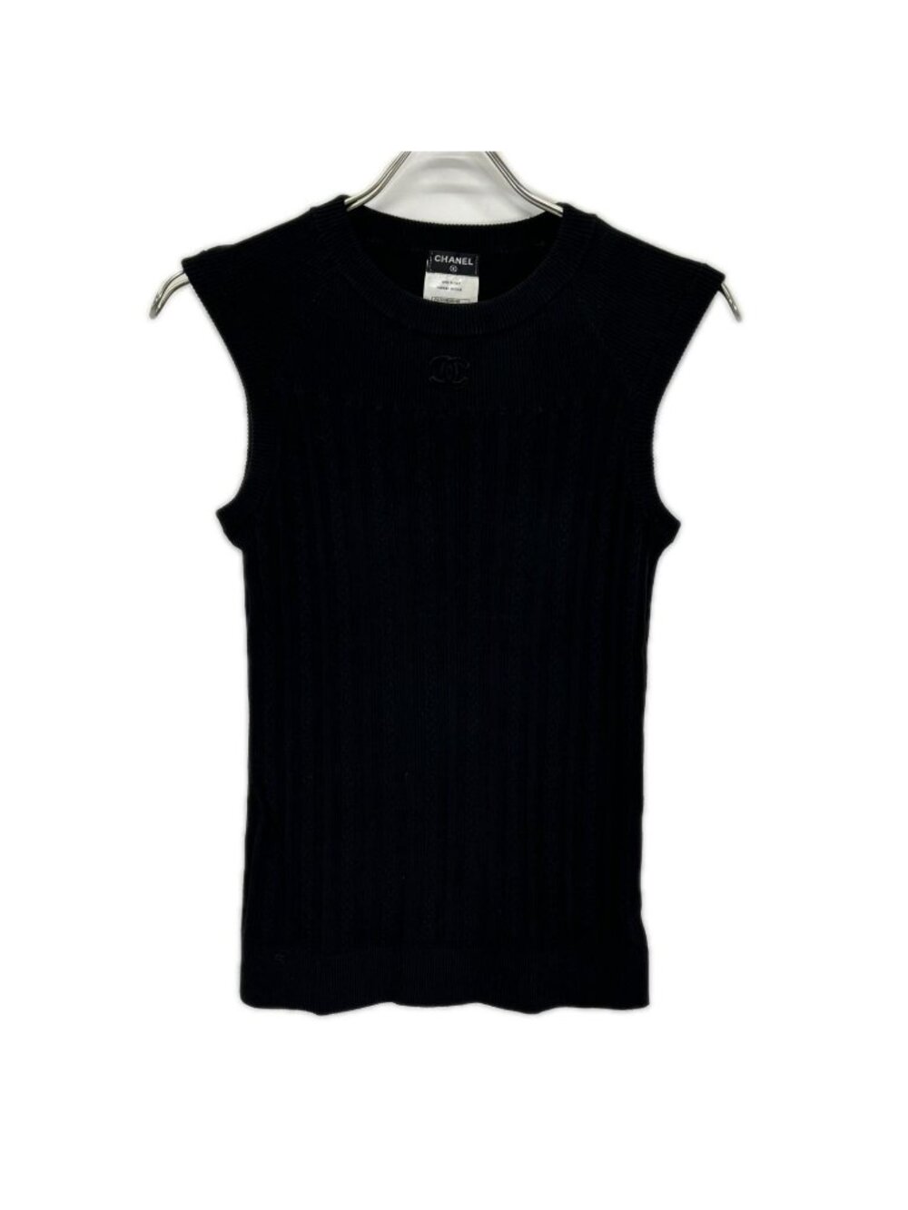 Chanel Black CC Logo Sleeveless Rib Knit Sweater 38